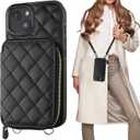 Bocasal Crossbody Wallet Case for iPhone 14, RFID Blocking PU Leather Zipper Handbag Purse Flip Cover, Kickstand Folio Case with Card Slots Holder Wrist Strap Lanyard 5G 6.1 Inch (Black)