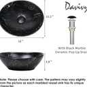 Davivy 16'' X 13.2'' Matte Black Oval Vessel Sink with Pop Up Drain,Bathroom Vessel Sinks,Bathroom Sinks Above Counter,Ceramic Vessel Sink,Counter top Sink,Black Sink Bowls for Bathroom