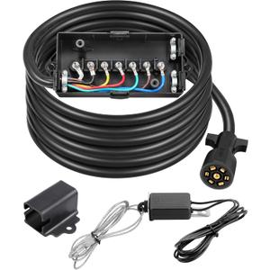 PARTSam 7 Way Trailer Wiring Harness Kit 8ft Trailer Cord 12V Breakaway Switch and Plug Holder Trailer Connector Cable Wiring Harness with 7 Gang Junction Box Waterproof