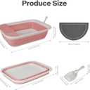 Pawise Foldable Cat Litter Box, Low Entry Collapsible Cat Litter Box with Scoop, Travel Pet Potty Pan & Anti-Splash Toilet for Kittens, Senior Cats & Disabled Cats (with Cat Teaser & Litter Mat，Pink)