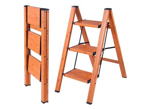 Step Ladders Folding 3 Step Stool Woodgrain Finish Aluminum,Tripod Anti-Slip Portable Sturdy for Home & Kitchen Office 330 lbs - Amazon.com
