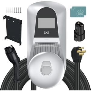 Level 2 Ev Charger up to 40Amp/ 240V, Electric Vehicle Charging Stations Compatible with J1772 EVs, NEMA 14-50 Plug with 23Ft Cable, UL Certified, Portable for Tesla Indoor/Outdoor, Grey