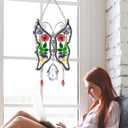 KY&BOSAM Butterfly Suncatcher Mom Gifts Stained Glass Suncatchers for Windows Hangings Wind Chime with Pressed Real Flower Wings with Crystal Charm Birthday Gifts for Mom Mother`s Day Home Decor