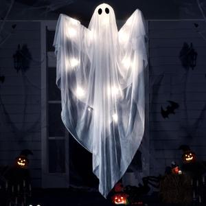 JOYIN Halloween Hanging Light up Ghost with Spooky White LED Light, 47” Halloween Hanging Ghost Decoration for Front Yard Patio Lawn Garden Party Decor Indoor Outdoor
