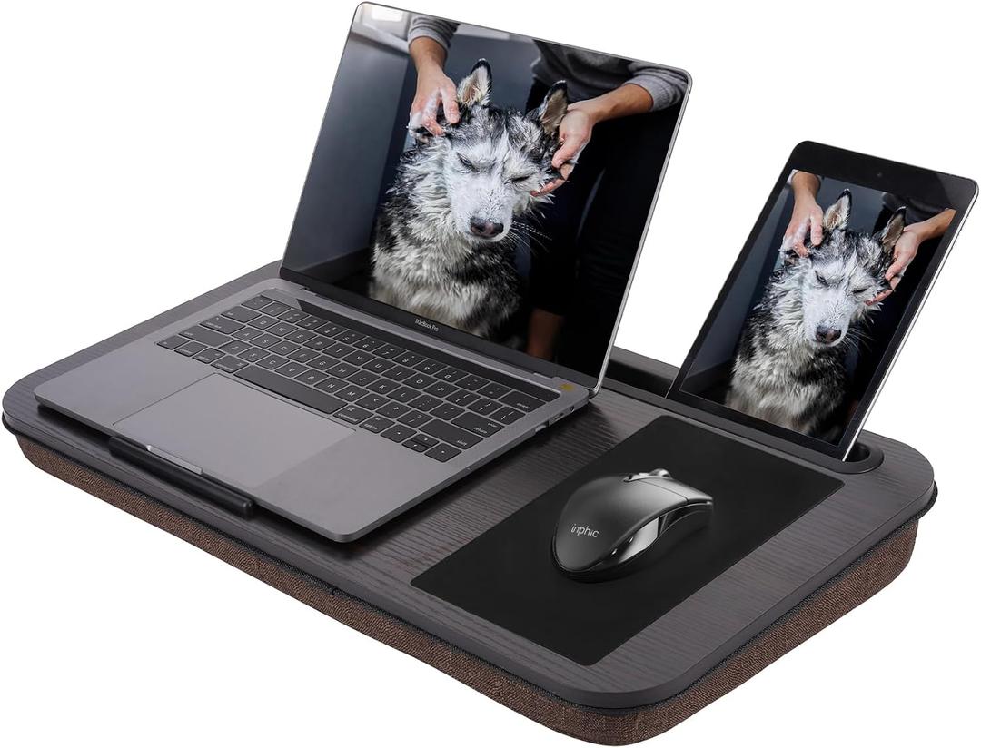 ASIEIT New Laptop Lap Desks for Adults, Fits Up to 17.3" Laptops, Portable Laptop Desk for Bed, Multi-Functional Bed Desk with Mouse Pad, Cushion, Phone Holder & Handle, Lap Stand for Bed, Couch, Car