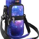 AUPET Water Bottle Sling Bag Sleeve Holder Carrier 25/32/40/64 oz,Insulated Crossbody Water Bottle Case Cover with Strap and Pockets for Men/Women Walking Hiking Camping (32oz, Purple Starry Sky)