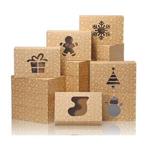 COTOPHER 12Pcs Christmas Cookie Boxes with Window, 8x6x2.5 inch Brown Bakery Boxes for Gift Giving, Brown Cake Boxes Holiday Pastries Boxes for Cakes Muffins Donuts Chocolate Strawberries