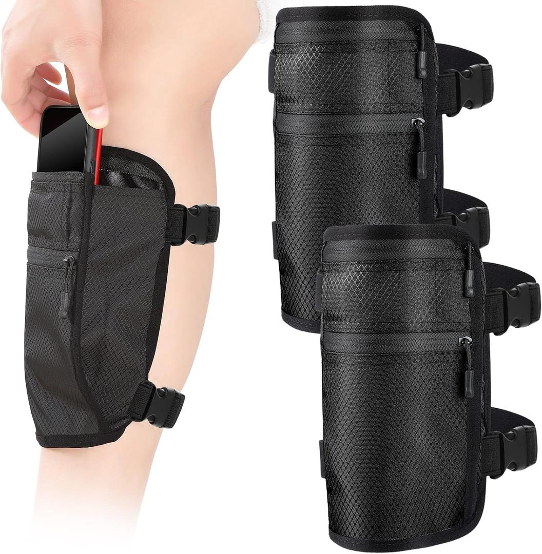 Xuniea 2 Pack Leg Phone Holder, Cell Phone Calf Leg Band Holster, Nonslip Cellphone Holder with Adjustable Strap Calf Band Wallet Pouch for Men Women Equestrian Jogger Running Workout(Black)