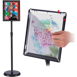 Adjustable Pedestal Poster Sign Stand 8.5x11 inchs, Black Floor Standing Sign Holder with Aluminum Snap Open Frame for Vertical/Horizontal Sign Displayed, for Store/Office/Hotel/School