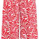 PRETTYGARDEN Womens Pants Elastic Waist Floral Lightweight Palazzo Pants for Women Casual Lounge Wide Leg Pants Woman, M
