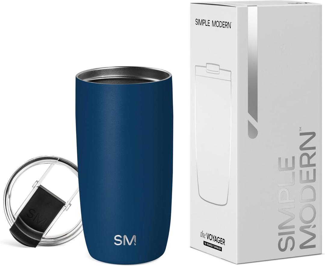 Simple Modern Travel Coffee Mug Tumbler with Flip Lid | Reusable Insulated Stainless Steel Cold Brew Iced Coffee Cup Thermos | Gifts for Women Men Him Her | Voyager Collection | 16oz | Slumberland (16 Ounces)