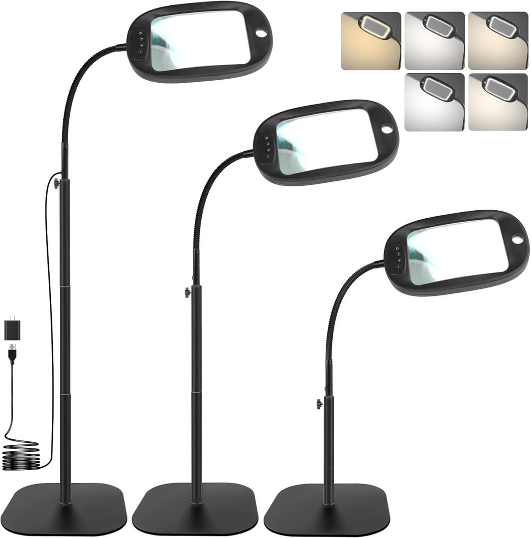 Upgraded 30X 10X Floor Magnifying Glass withLight and Stand, Heightened 3-in-1 Hands FreeMagnifying Lamp for Close Work, Large Magnifiers forReading Sewing, Crafts, Painting, Hobbies (Black)