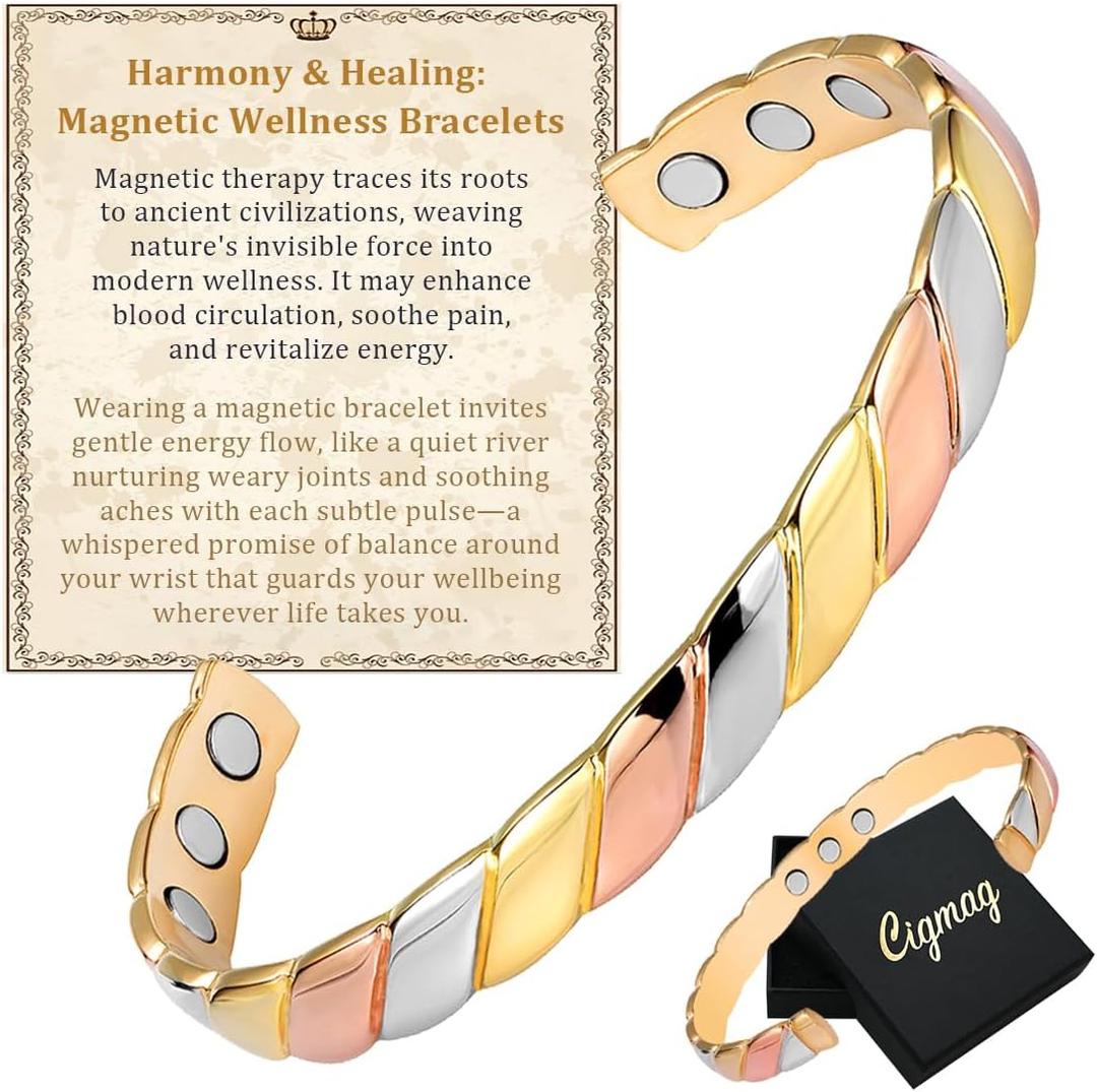 Copper Bracelets for Women Pure Copper Bracelet Cuff Bangle Strength Magnet Adjustable (1-Tricolour)