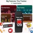 FITVII Mini Fitness Trackers, 1.01" AMOLED Slim Smart Watch with 24/7 Heart Rate, Blood Pressure/Oxygen Monitor, Sleep & Stress Tracking Fitness Watch, IP68 Waterproof Sport Watch for Women Men Teens