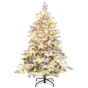 4.5 ft. Pre-Lit Snow Flocked Hinged Artificial Christmas Tree with 120 LED Lights