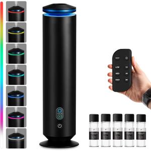 Waterless Scent Diffuser Starter Kit - 1500 Sq Ft Coverage, Scent Diffuser for Home, Hotel, Studio, Essential Oil Diffuser Large Room, 7 Mood Lights Setting, 5 Essential Oils Included, Black, 11.50In