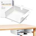 2 Pack Under Desk Hanging Shelf Drawer Organizer, Attachable Plastic Hidden Storage Tray, Easy Adhesive Mount Holder for Standing Tables, Office, Counters, Cabinets, Workstations - White