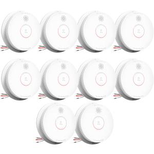 SITERWELL Smoke Detector, Hardwired Interconnected Smoke Detector, Photoelectric Smoke Alarm with 9V Backup Battery, Fire Alarm with Test/Silence Button, UL217-10th Listed, GS562A, 10 Packs (White)