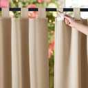 NICETOWN 2 Pieces Outdoor Curtainss Waterproof for Patio Clearance, Room Darkening Sticky Tab Top Thick Light Block Thermal Insulated Outdoor Drapes for Front Porch, Biscotti Beige, W52 by L95
