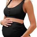 Summer Mae Maternity Ribbed High Waist Swimsuit Crop Top Bikini Bathing Suit High Cut Two Piece Pregnancy Swimwear, Large 