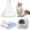 Cat Litter Box Liners-60 Count, Drawstring Cat Litter Waste Receptacles Bags for LELO ELVES LMSP-10-18" x 18" (White)