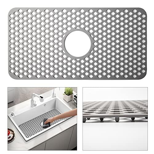 TwinnekYR Silicone Sink Mat, 24.6''x 12.9'' Kitchen Sink Protector Grid for Bottom of Center Drain Sink, Gray Non-slip Heat Resistant Sink Liner for Farmhouse Stainless Steel Porcelain Sink