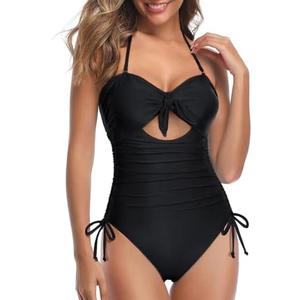 Tempt Me Women Sexy Cutout One Piece Swimsuits Tummy Control High Waisted Halter Front Tie Knot Bathing Suit XL