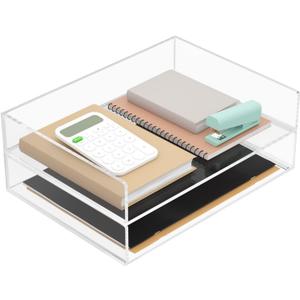 MaxGear 2-Tier Acrylic Letter Tray, Stackable Desk Paper Organizer, Clear File & Document Tray with Pull-Out, Acrylic Desk Organizer for Papers, Folders & Office Accessories