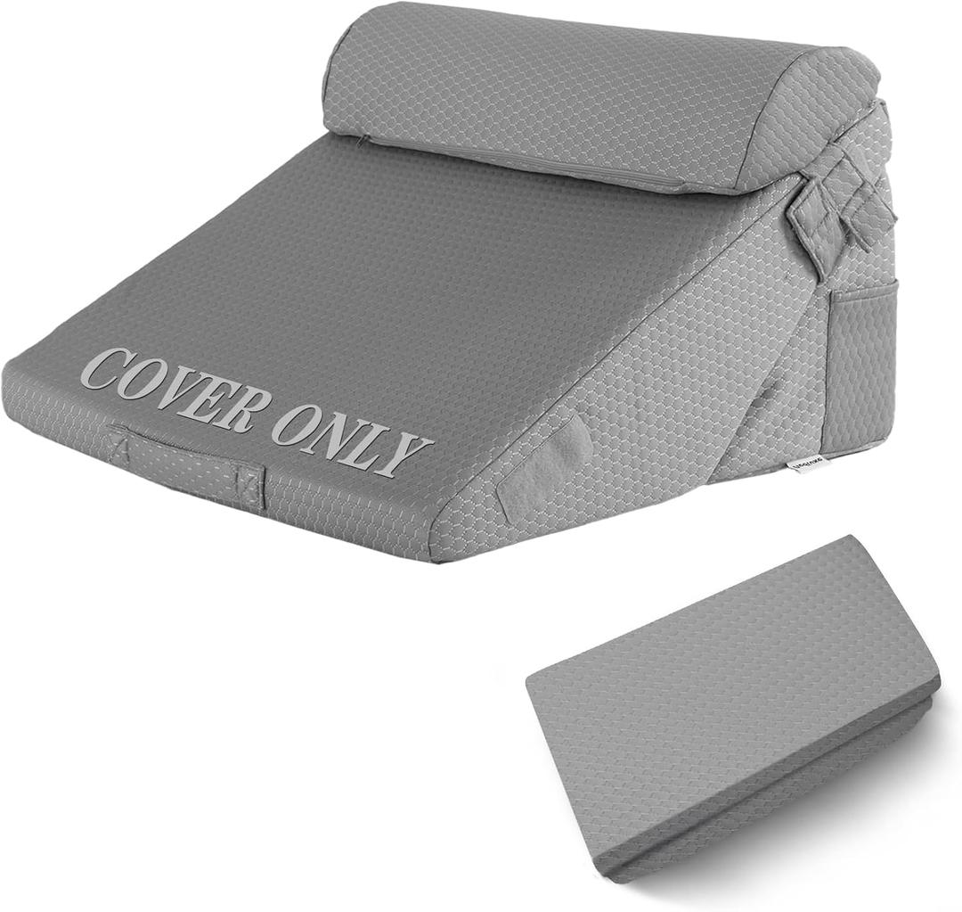 Bedluxe Wedge Pillow Set Cover for 3PCS, Adjustable Bed Wedge Pillow Case with Side Pocket, Removable&Machine Washable Wedge Pillowcase with Zipper, 22"x22"x12", Grey(Pillow NOT Include)