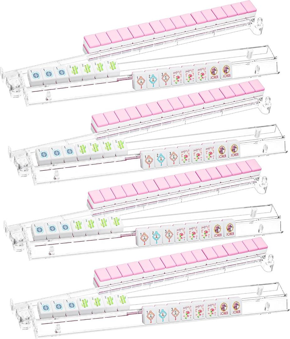 18.5" Clear Mahjong Racks with Pushers, Acrylic Racks, 4 Pack