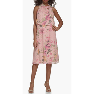 Jessica Howard Women's Fit and Flare Midi Dress with Tie Neck in Chiffon Lurex 8