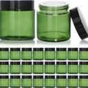 KEYWING 4oz Small Glass Jars with Black Lids, 24 Pack Green Cosmetic Containers Round Glass Jar with Inner Liners for Lotions, Cream, Powders and Ointments