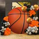 99 Pcs Basketball Party Decorations 6.5ft Basketball Backdrop Balloons Garland Kit Orange Black Silver Balloons for Sports Theme Birthday Party Decorations