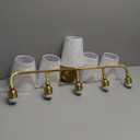 Bathroom Light Fixtures, 5 Light Brushed Gold Vanity Lights with Flared White Fabric Shade, 35 Inch Wall Sconce, Modern Sconces Wall Lighting for Hallway Bedroom, VL837-BG-5