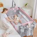 ADOVEL Baby Bassinet Bedside Crib, Pack and Play with Mattress, Diaper Changer and Playards from Newborn to Toddles, Pink, Full