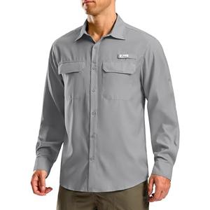 Pudolla Men's Sun Protection Fishing Shirt Lightweight Long Sleeve UPF 50+ Hiking Shirt for Men Outdoor Travel with Pockets, Cool Grey, XL