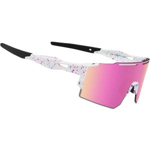 OULAIQI Cycling Sunglasses Polarized Sunglasses for Cycling Men Women with 1 Lens or 3 Interchangeable Lens Baseball Glasses (Pink)