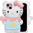 Cartoon Case for iPhone 15 Plus 6.7", Fashion Cute 3D Cute Kitty Kawaii Soft Silicone Animal Protective Gel Shockproof Gel Back Cover for Kids Women Girls Boys (Hot Pink)