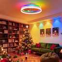 RGB Ceiling Fan with Lights, low profile ceiling fans with lights and remote, Flush Mount LED Fan Light, Modern Bladeless Fandelier for Bedroom Works with APP, 16IN White