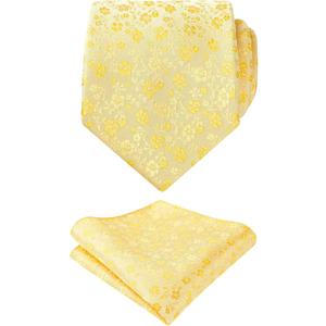 Alizeal Mens 3.15inches Exquisite Floral Tie with Small Flower Printed Pocket Square