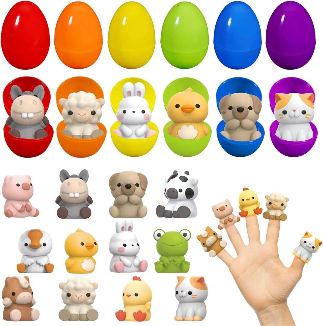 Letapapa Prefilled Easter Eggs with Animal Finger Puppets for Easter Basket Stuffers Fillers, Easter Party Favors for Kids Toddlers, Easter Eggs Hunt, School Classroom Rewards Supplies,12 Pack