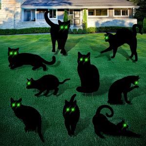 Blulu 9 Pcs Halloween Decorations Outdoor Black Cat Yard Signs with Stakes Scary Silhouette with Glow in The Dark Eyes Corrugated Plastic Waterproof Black Cat Decor for Garden Lawn Patio (Cats)