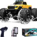 Amphibious Remote Control Car Waterproof Monster Truck Toys for Kid 4WD All Terrain Off Road RC Cars 2.4G RC Trucks 2 Batteries Drift RC Stunt Cars for Boys Age 8-12 Kids Gifts (Yellow)