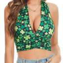 Women Summer Going Out Halter Crop Tank Top (Green, L)