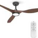 Roomratv Ceiling Fans with Lights and Remote, Ceiling Fan 52 Inch Woodgrain Color Quiet DC Motor 3 CCT Memory Modern Large Airflow Noiseless Reversible 6 Speeds 3 Timers Indoor for Farmhouse (Dark-Woodgrain)
