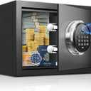 Small Smart Biometric Safe Box for Home, Mini Home Safes with Anti-Theft Dual Alerts, Mute Mode, Digital Security Money Safe for Cash, Jewelry, Business(6.5"D x 7"W x 6.5"H without Shelf)