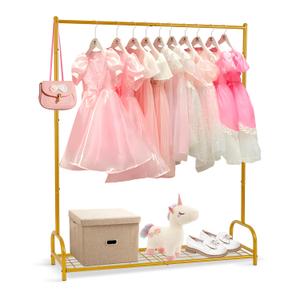 AUPSEN Kids Clothing Rack with Bottom Storage Shelf, Metal Toddler Dress Up Rack for Little Girls, Kids Dress Up Clothes Storage for Coats, Skirts, Dance Costume（Gold）