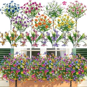 Der Rose 12Pcs Artificial Flowers for Outdoors with Large Fake Butterfly Flowers, Colorful Faux Flowers UV Resistant Outdoor Plants for Porch Patio Garden Window Box Outside Decor Colorful Butterfly Mix