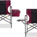 Director Camping Chair Set of 2 with Cooler Bag & Foldable Side Tray - 400lbs Heavy Duty Outdoor Folding Lawn Chair, Portable Camp Chair for Backyard, Fishing, Beach (Wine Red)