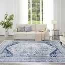 Syalife Washable Rugs, 5'x 7' Distressed Indoor Non-Shedding Low Pile Carpet with Non Slip Backing, Vintage Area Rugs for Living Room, Bedroom, Dining Room, Office (Navy Blue, 5'x 7')